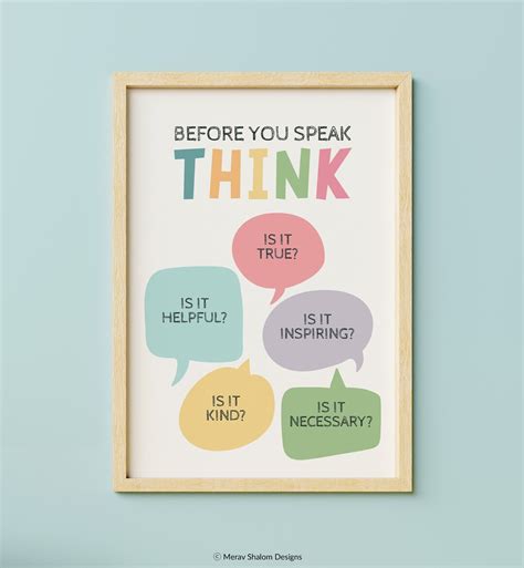 Think Before You Speak Poster Rules Printable Motivational Poster Teacher Office Classroom