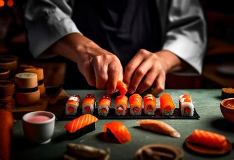 Premium AI Image Closeup Of Chef Hands Preparing Japanese Food