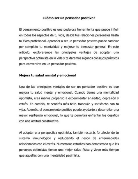 Cómo ser un pensador positivo Salud y vida uDocz