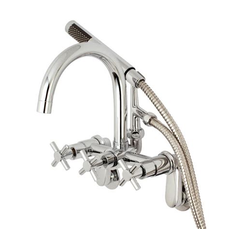 Kingston Brass Concord Triple Handle Wall Mounted Clawfoot Tub Faucet With Diverter And