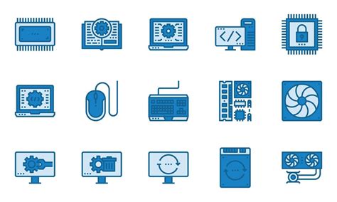 Computer Hardware Icons Blue Color Cooling System Softwarelaptop