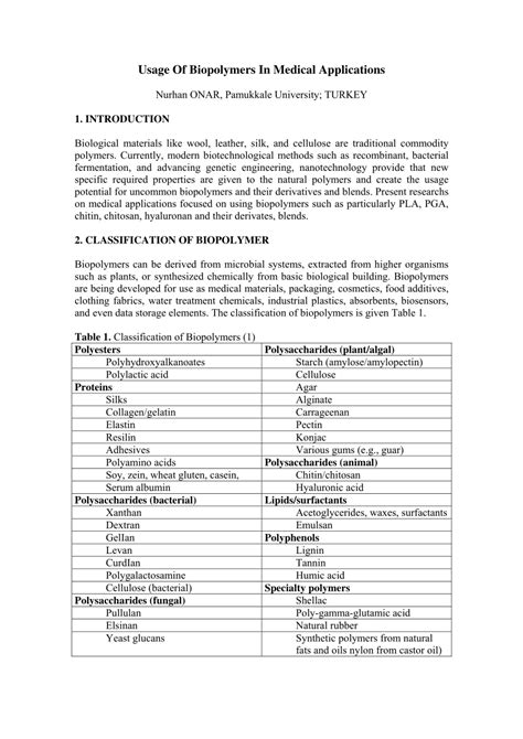 (PDF) Usage Of Biopolymers In Medical Applications