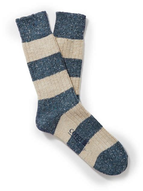 Corgi Striped Ribbed Merino Wool Blend Socks Blue Corgi