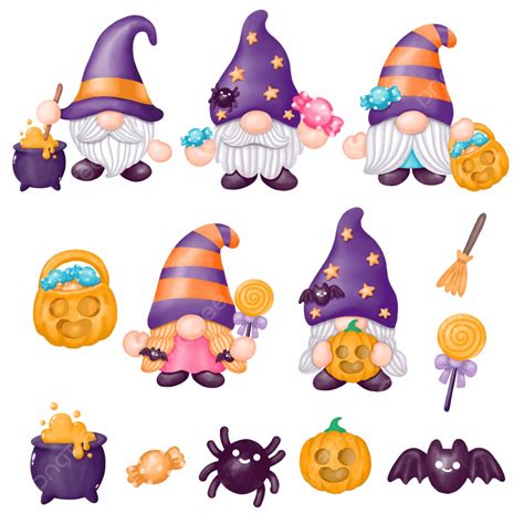 Gnomes Halloween Clipart Gnome Woman Horror Set Painting Png And