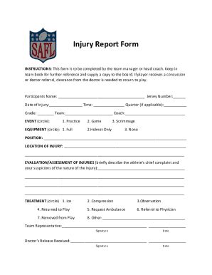 Fillable Online Injury Report Form Template Fax Email Print PdfFiller