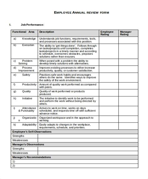 Free 11 Sample Employee Review Forms In Pdf Ms Word Excel Hot Sex Picture