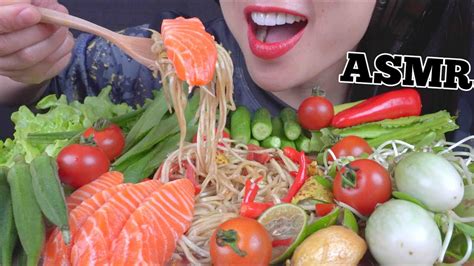 Asmr Salmon Sashimi Papaya Salad Recipe Satisfying Crunchy Eating