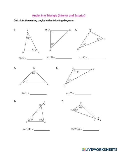 Angles In A Triangle Worksheets Solutions Examples Part