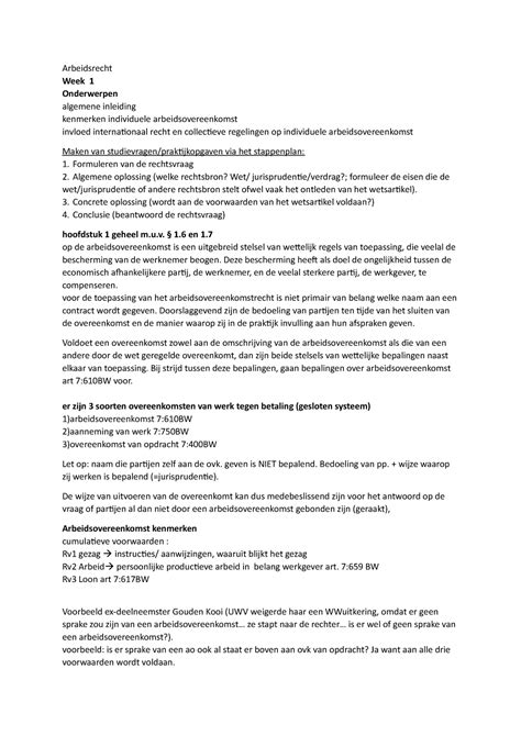 Arbeidsrecht Samenvatting Vragen Plus Ant College Aantekeningen