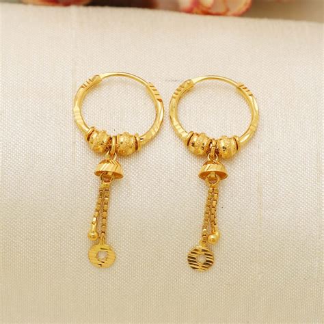 22 Karat 22k Gold Bali Hoop Earrings Etsy