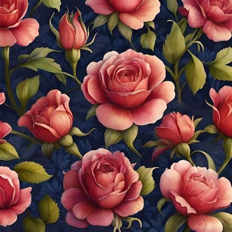 Premium Photo A Floral Pattern With Pink Roses And Green Leaves