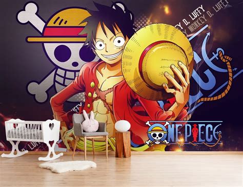 Self Adhesive 3D Luffy And Skull Poster One Piece 3 Japan Anime Wall