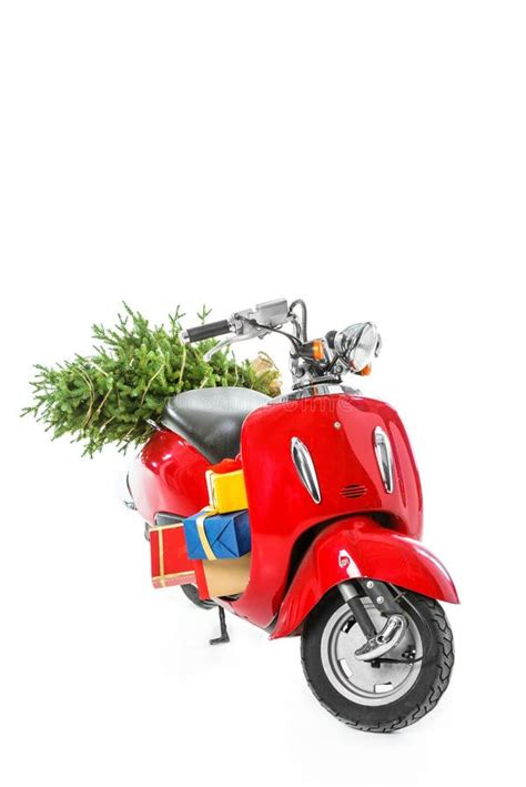 Scooter Christmas Tree Toy On Dark Background With Copy Space Stock