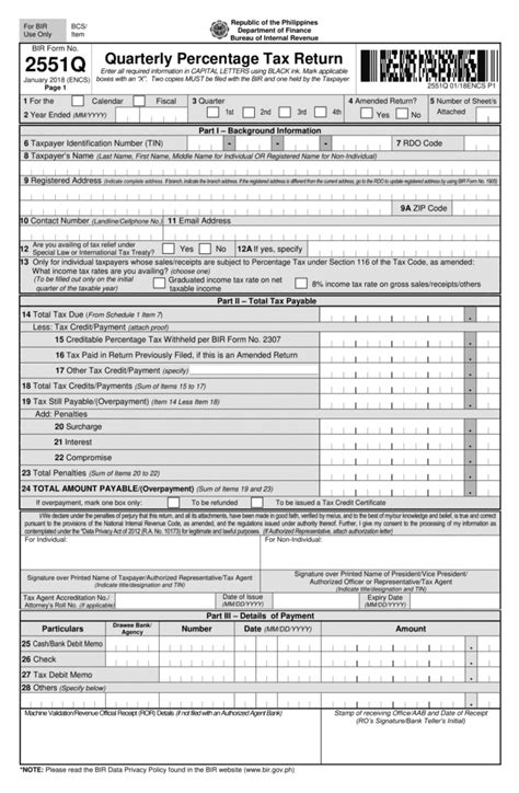 Complete Guide To Quarterly Percentage Tax Bir Form 2551q