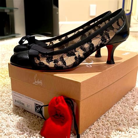 Christian Louboutin Black Lace Kitten Heels 37 Gem