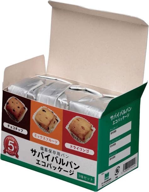 Amazon ミドリ安全 非常食 長期保存 サバイバル パン エコ パッケージ 3味セット 10箱 ケース ミドリ安全 Midori