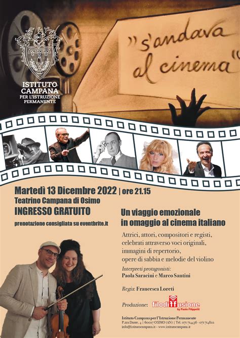 S'ANDAVA AL CINEMA Un viaggio emozionale in omaggio al cinema italiano