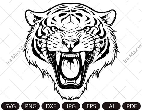 Angry Tiger Roaring Face Outline Clipart Png Svg Cut File Sublimation