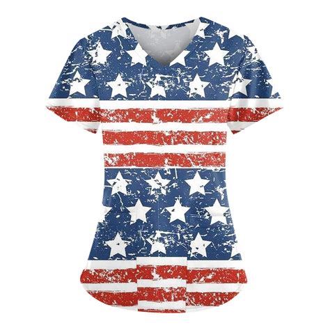 Uocefik Th Of July Scrubs For Women Short Sleeve Independence Day