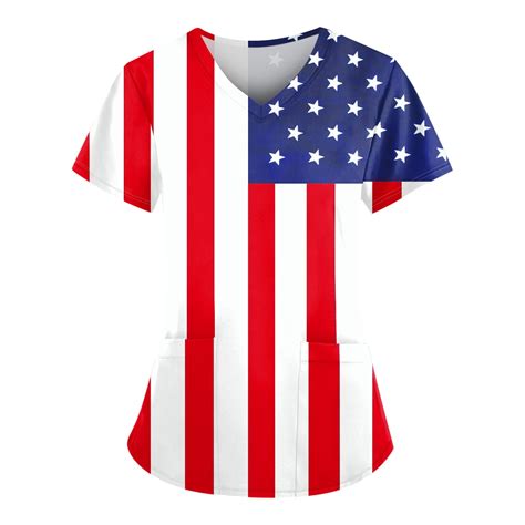 Uocefik Th Of July Scrubs For Women Short Sleeve Independence Day