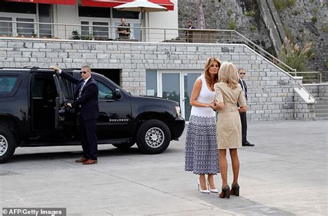 Brigitte Macron Dons Nude Utility Dress As She Joins Melania Trump At The G Summit Daily Mail