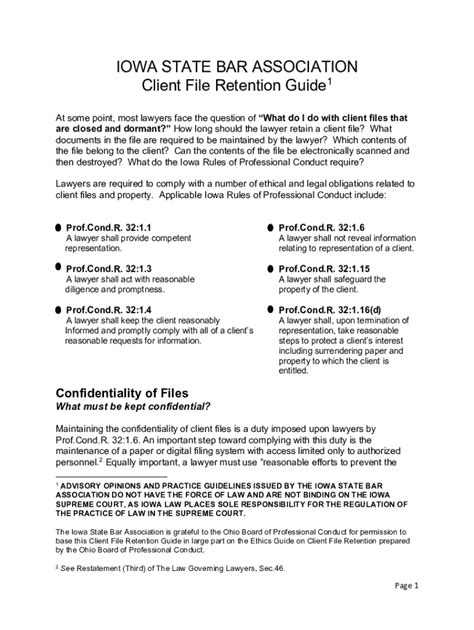 Fillable Online Iowa State Bar Association Client File Retention Guide