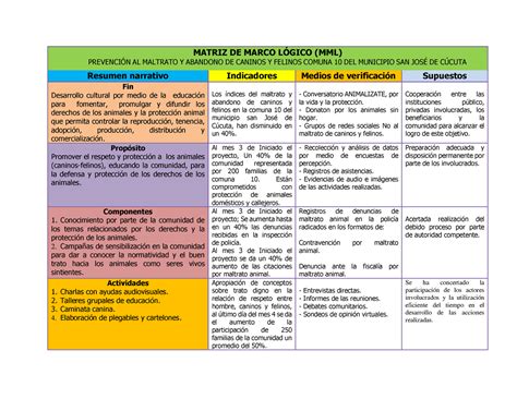 MML Completo FORMULACION DE PROYECTOS MATRIZ DE MARCO LOGICO MML