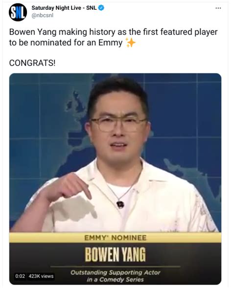 SNL’s Bowen Yang becomes first Chinese American nominated for acting Emmy