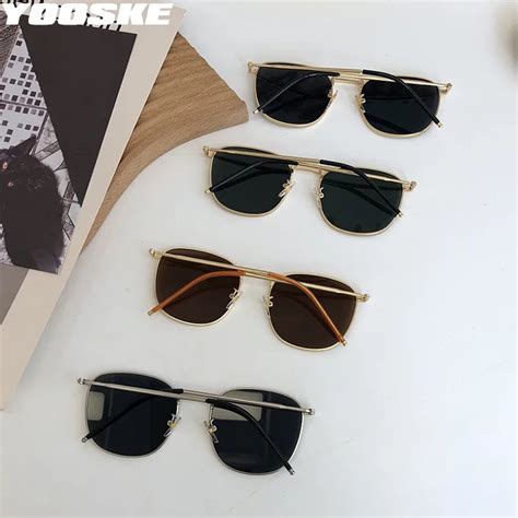 Yooske Fashion 90s Sunglasses Vintage Brand Designer Square Metal Sun Glasses For Women And Men