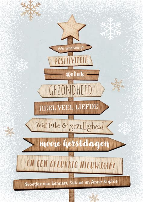 Kerstkaart Kerstboom Hout Wegwijzers Ster Kaartje Go