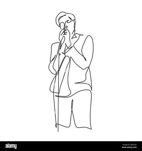 Continuous Single Line Drawing Of A Male Singer Sing A Song A Vector