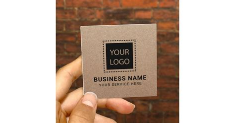 Custom Logo Rustic Kraft Minimalist Square Business Card Zazzle