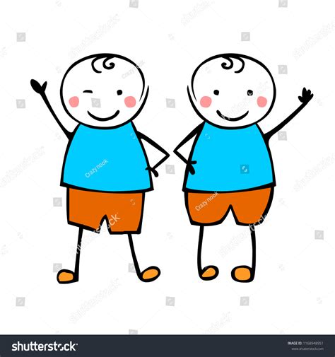 Twins Boys Brothers Flat Vector People Stock Vector Royalty Free