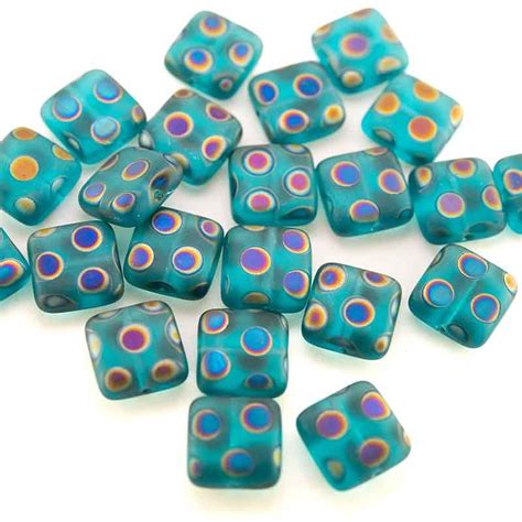 Ceramix Peacock Matt Square 10x10mm Pressed Czech Glass Bead • Boundless Beads