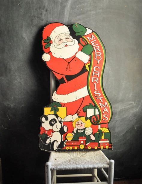 Vintage Santa Merry Christmas Sign Wall Decoration Etsy Merry