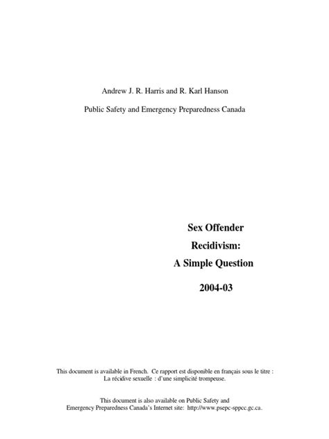 Andrew J R Harris And R Karl Hanson Public Safety And Emergency Preparedness Canada Pdf