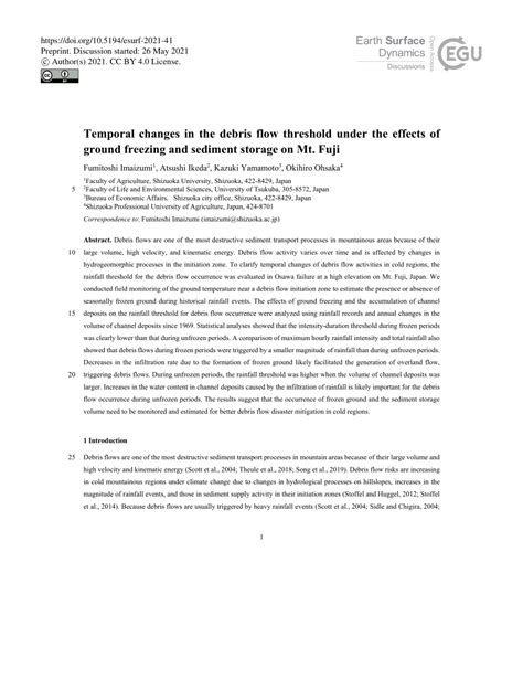 PDF Temporal Changes In The Debris Flow Threshold Under The Effects