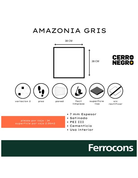 CERÁMICO AMAZONIA GRIS 38X38 CERRO NEGRO 2DA