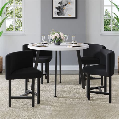 1000mm Round Wooden Small Nesting Dining Table Set For 4 Black