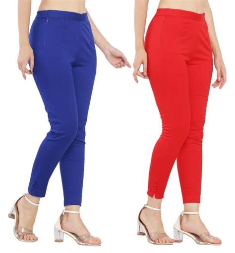 Buy Preego Women Royal Blue And Red Solid Cotton Blend Trouser Online At Best Prices In India