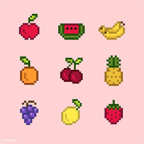 Collection Of Mixed Pixelated Fruits Free Image By Rawpixel