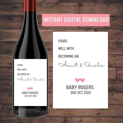 Pairs Well With Becoming An Aunt And Uncle Printable Wine Bottle Label