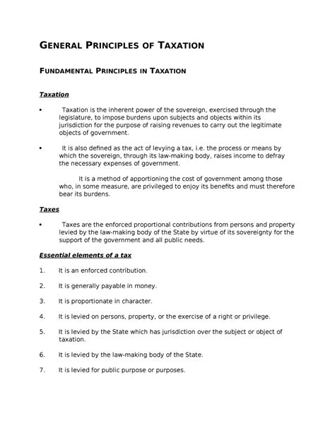 L1 Prinof Tax Taxation General Principles Of Taxation Fundamental