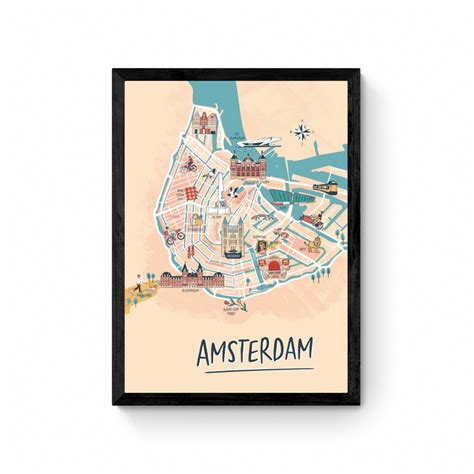 Amsterdam Ge Llustreerde Stadskaart Poster