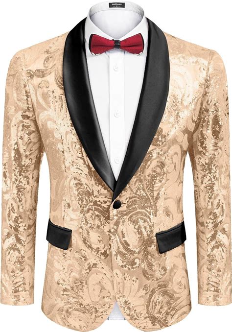 COOFANDY Men S Shiny Sequins Blazer Floral Suit Jacket Stylish Tuxedo