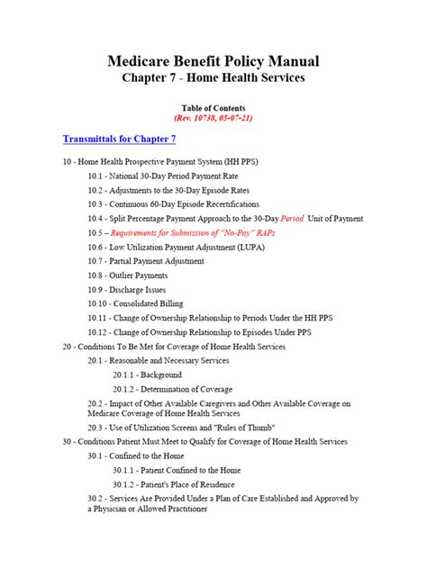 Medicare Benefit Policy Manual Chapter 7 Home Health Services Pdf