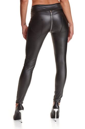 Demoniq Wetlook Hose Zwei Wege Reißverschluss Leggings Schwarz Clubwear