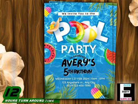 Pool Party Invitation Pool Party Printable Invitation Pool Party