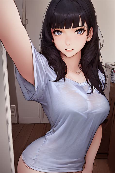 Big Boobs Blue Eyes One Arm Up Anime Anime Girls Black Hair 1024x1536 Wallpaper