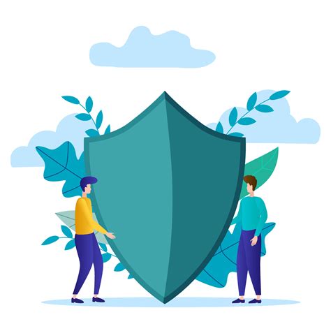 Vector illustration.Two businessmen hold a shield symbolizing